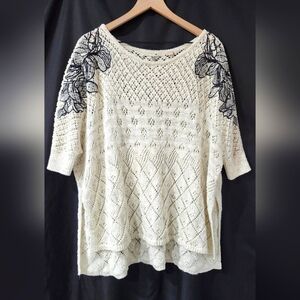 Knitted & Knotted Anthropologie Women's Sweater XS/S Floral Ivory Granny Scandi